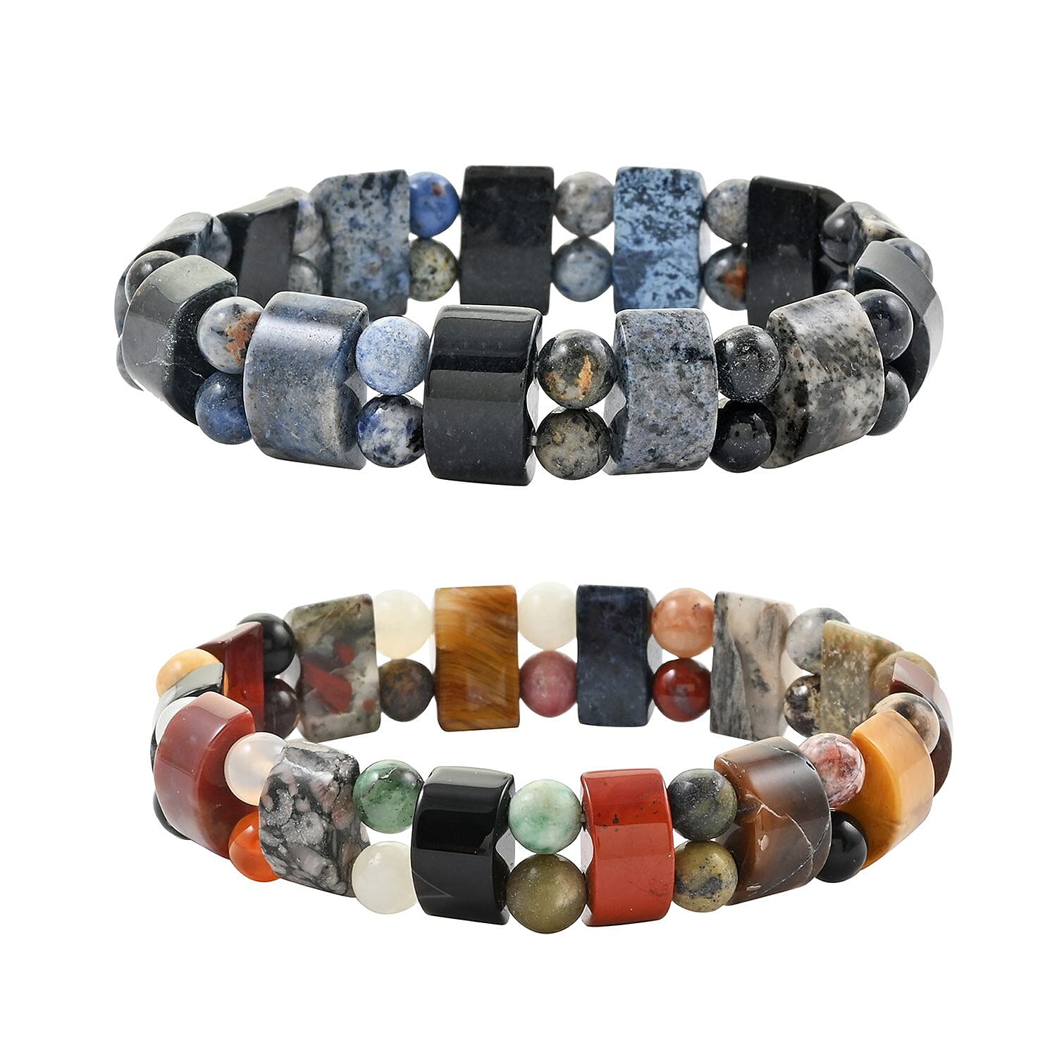 Set of 2 Multi Gemstone and Dumortierite Stretch Bracelet 282.50 ctw