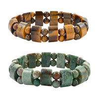 Set of 2 Dragon Jasper and Tigers Eye Beaded Stretch Bracelet 287.00 ctw