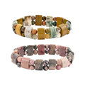 Set of 2 Rhodonite and Ocean Jasper Beaded Stretch Bracelet 314.50 ctw - Sticky add to cart bar