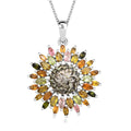Tahitian Cultured Pearl Carved, Multi-Tourmaline Black Eyed Susan Floral Pendant Necklace 20 Inches in Rhodium Over Sterling Silver 4.20 ctw - Sticky add to cart bar