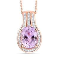Premium Martha Rocha Kunzite and Diamond 3.60 ctw Cascade Pendant Necklace in 18K Vermeil Rose Gold Over Sterling Silver 20 Inches