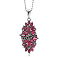 Orissa Rhodolite Garnet and Thai Black Spinel Mums Flower Pendant Necklace 20 Inches in Rhodium Over Sterling Silver 4.65 ctw - Sticky add to cart bar