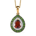 Brazilian Cherry Citrine, Multi Gemstone Double Halo Pendant Necklace (20 Inches) in 18K Vermeil YG Over Sterling Silver 2.25 ctw - Sticky add to cart bar