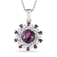 Indian Star Ruby and Multi Gemstone Galaxy Pendant Necklace 20 Inches in Rhodium Over Sterling Silver 4.15 ctw