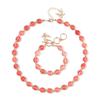 Cherry Quartz 320.00 ctw Beaded Bracelet (6.50-8.00In) and Necklace 18-20 Inches with Eagle Charm in Rosetone