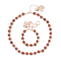 Golden Sunstone 320.00 ctw Beaded Bracelet (6.50-8.00In) and Necklace 18 Inches with Elephant Charm in Rosetone