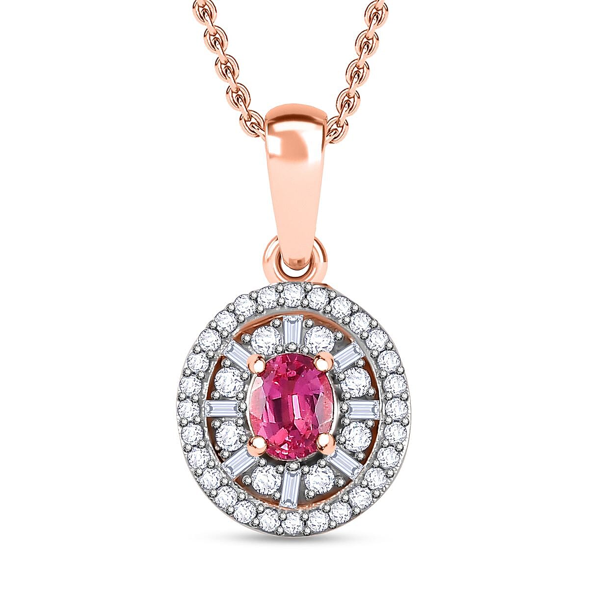 Premium Mahenge Spinel and Diamond Modern Glamour Pendant Necklace 20 Inches in 18K Vermeil Rose Gold Over Sterling Silver 0.65 ctw