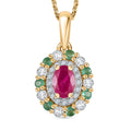 Montepuez Ruby and Multi Gemstone Double Halo Pendant Necklace 20 Inches in 18K Vermeil Yellow Gold Over Sterling Silver 1.30 ctw - Sticky add to cart bar