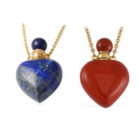 Set of 2, Red Jasper and Lapis Lazuli Perfume Heart Bottle Necklace 22 Inches in ION Plated YG Stainless Steel 16.00 ctw
