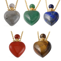Set of 5, Multi Gemstone Perfume Heart Bottle Necklace 22 Inches in ION Plated Yellow Gold Stainless Steel 40.00 ctw