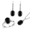 Karis Thai Black Spinel, White Zircon Earrings, Ring (Size 5.0) and Pendant in Platinum Bond with Stainless Steel Necklace (20 Inches) 12.60 ctw - Sticky add to cart bar