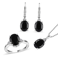 Karis Thai Black Spinel, White Zircon Earrings, Ring (Size 5.0) and Pendant in Platinum Bond with Stainless Steel Necklace (20 Inches) 12.60 ctw