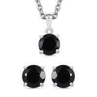 Thai Black Spinel Solitaire Stud Earrings, Pendant in Sterling Silver with Stainless Steel Necklace (20 Inches) 3.20 ctw
