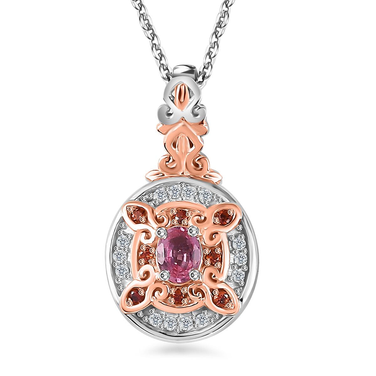 Premium Mahenge Spinel, Brown and White Zircon Timeless Pendant Necklace 20 Inches in 18K Vermeil Rose Gold and Rhodium Over Sterling Silver 0.30 ctw