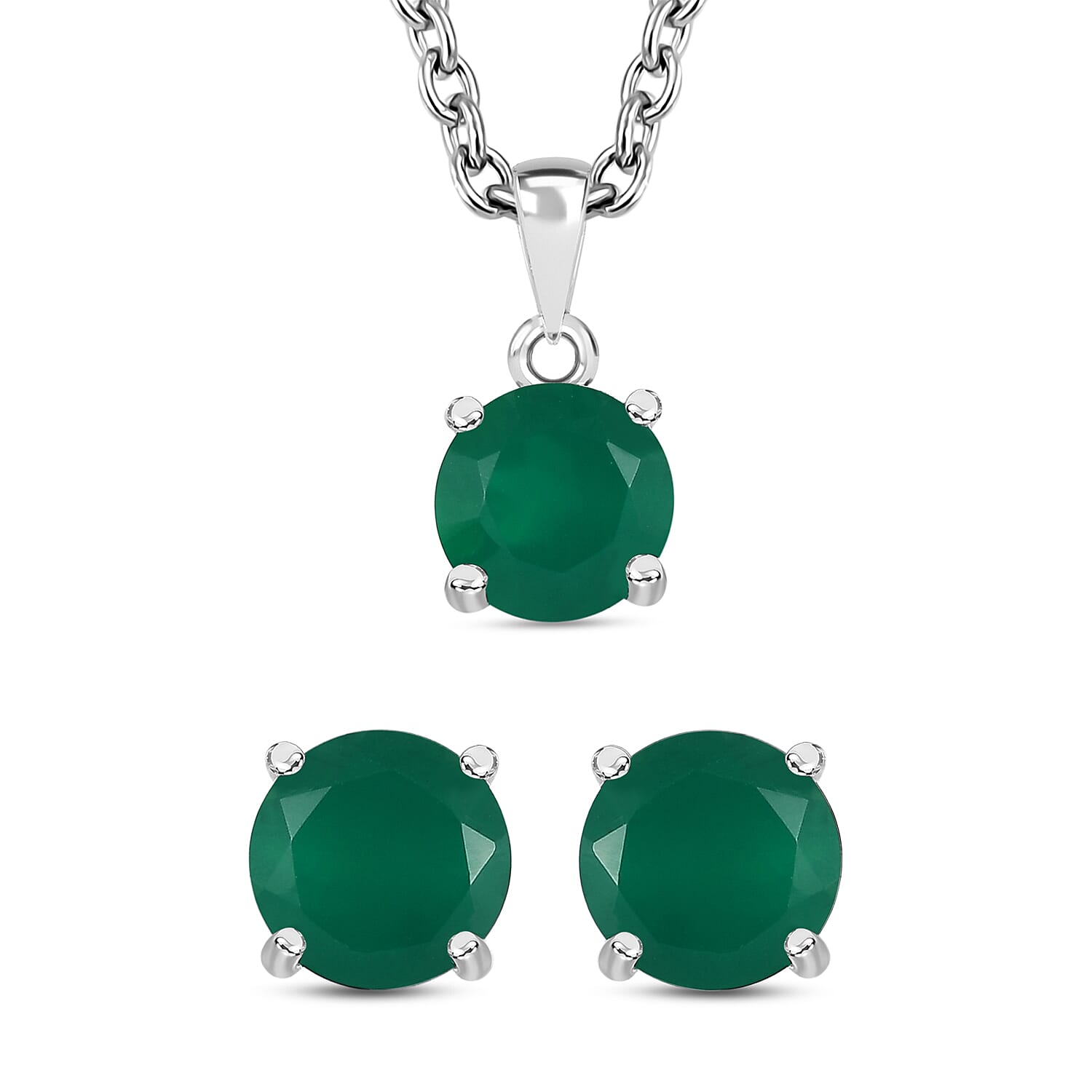 Thai Black Spinel Solitaire Stud Earrings, Pendant in Sterling Silver with Stainless Steel Necklace (20 Inches) 3.20 ctw