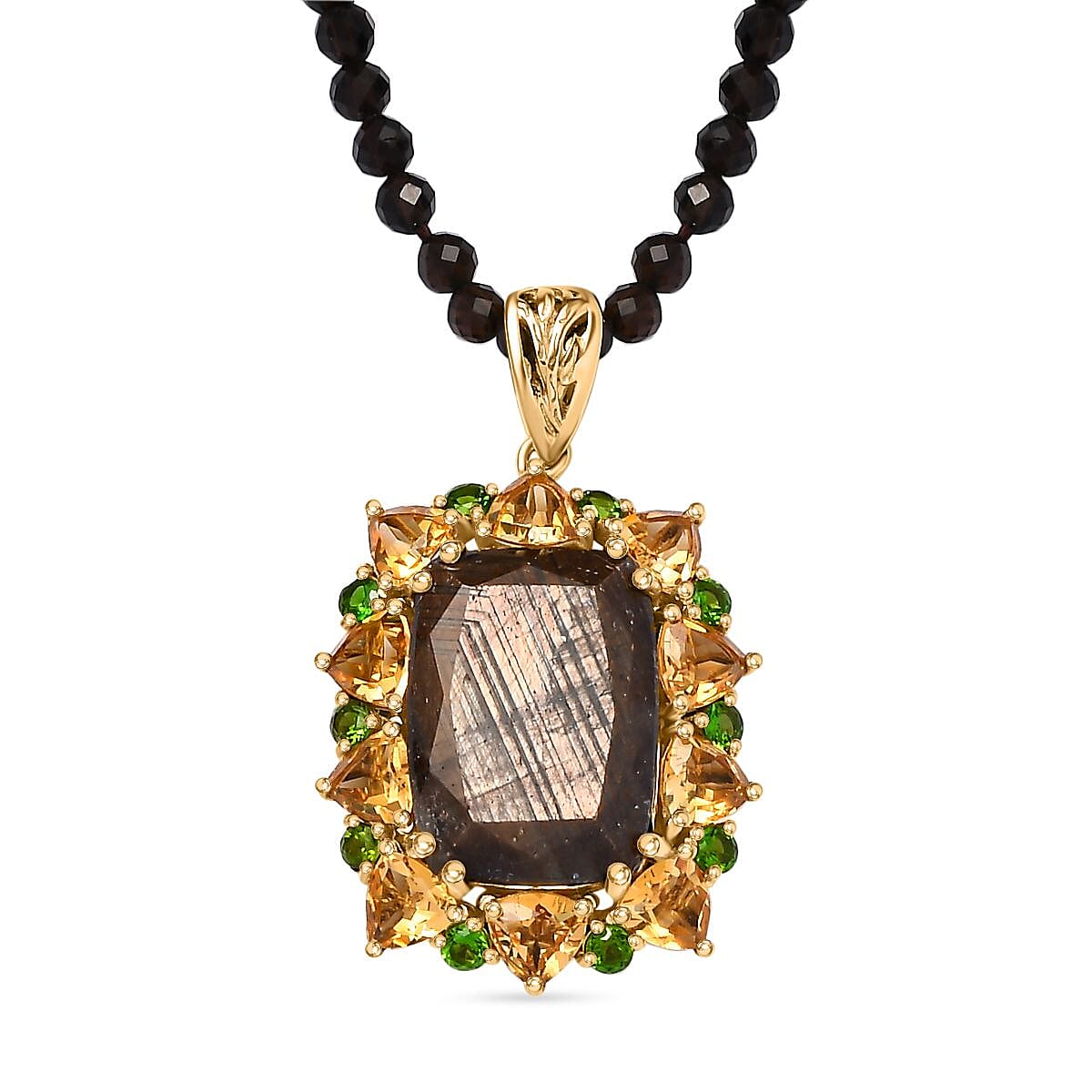 Epic Deal Zawadi Golden Sapphire, Multi Gemstone Pendant with Beaded Necklace (20 Inches) in 18K Vermeil YG Over Sterling Silver 44.00 ctw