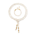 White Howlite Beaded 620.00 ctw and Glass Necklace and Bracelet in Goldtone (8.00In) 55 Inches - Sticky add to cart bar