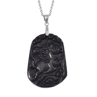 Shungite Carving Mythical Horse Pendant in Rhodium Over Sterling Silver with Stainless Steel Necklace (20 Inches) 62.00 ctw