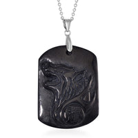 Shungite Carving Mythical Horse Pendant in Rhodium Over Sterling Silver with Stainless Steel Necklace (20 Inches) 62.00 ctw
