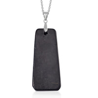 Shungite 45x25mm Tapered Rectangular Shape Pendant in Rhodium Over Sterling Silver with Stainless Steel Necklace (20 Inches) 55.00 ctw