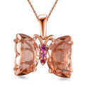 Morganique Quartz (Triplet) and Orissa Rhodolite Garnet Butterfly Pendant Necklace 20 Inches in 18K Vermeil Rose Gold Over Sterling Silver 9.40 ctw - Sticky add to cart bar