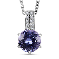 Tanzanite, White Zircon Pendant Necklace (20 Inches) in Rhodium Over Sterling Silver 1.55 ctw