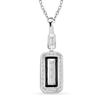 Clarte Black Tie Collection Moissanite and Black Enameled Pendant Necklace 18 Inches in Platinum Over Sterling Silver 0.20 ctw