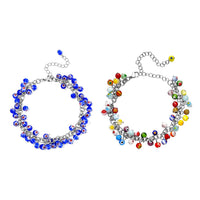 Set of 2 Multi and Blue Color Murano Style Anklet in Stainless Steel (9.00-11.00In)
