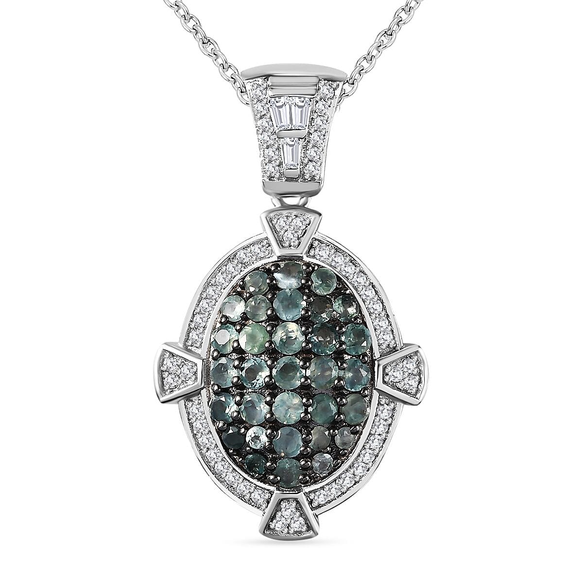 TLV Narsipatnam Alexandrite, White Zircon Pendant Necklace (20 Inches) in Rhodium Over Sterling Silver 2.50 ctw