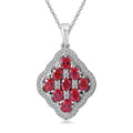 Sanguine Sapphire and White Zircon Art Deco Pendant Necklace 18 Inches in Rhodium Over Sterling Silver 2.55 ctw - Sticky add to cart bar