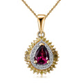 Premium Radiant Ember Garnet, Yellow and White Diamond Sunburst Pendant Necklace 20 Inches in 18K Vermeil Yellow Gold Over Sterling Silver 1.10 ctw - Sticky add to cart bar