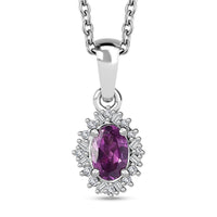 Radiant Ember Garnet and Diamond Art Deco Pendant Necklace 20 Inches in Rhodium Over Sterling Silver 0.60 ctw