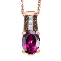 Premium Radiant Ember Garnet, White and Red Diamond Regal Elegance Pendant Necklace18 Inches in 18K Vermeil Rose Gold Over Sterling Silver 1.50 ctw