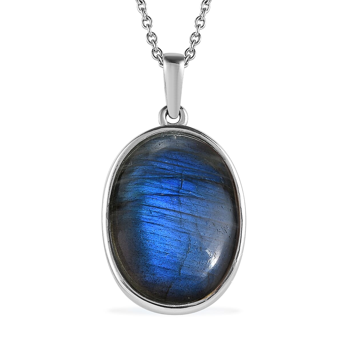 Malagasy Labradorite Pendant Necklace (20 Inches) in Stainless Steel 19.50 ctw