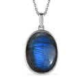 Malagasy Labradorite Pendant Necklace (20 Inches) in Stainless Steel 19.50 ctw - Sticky add to cart bar