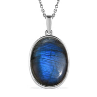Malagasy Labradorite Pendant Necklace (20 Inches) in Stainless Steel 19.50 ctw