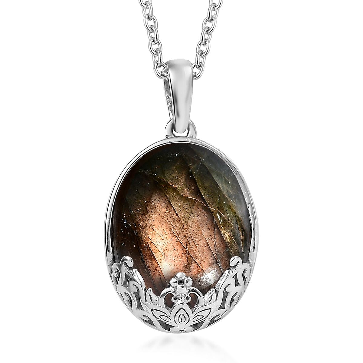 Karis Malagasy Labradorite Pendant in Platinum Bond with Stainless Steel Necklace (20 Inches) 20.25 ctw