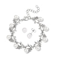 White Shell Pearl and White Crystal Bracelet (6.50-8.00In) and Stud Earrings in Stainless Steel - Sticky add to cart bar