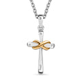 14K Yellow Gold and Rhodium Over Sterling Silver Infinity Cross Pendant with Stainless Steel Necklace 20 Inches - Sticky add to cart bar