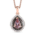Premium Pink Morganite, Natural Champagne and White Diamond Double Halo Pendant Necklace 20 Inches in 18K Vermeil Rose Gold Over Sterling Silver 1.00 ctw - Sticky add to cart bar
