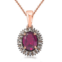 Premium Radiant Ember Garnet, Natural Champagne and White Diamond Sunrays Pendant Necklace 20 Inches in 18K Vermeil Rose Gold Over Sterling Silver 2.50 ctw
