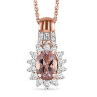 Premium Pink Morganite and Moissanite Pendant Necklace 20 Inches in 18K Vermeil Rose Gold Over Sterling Silver 1.10 ctw