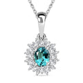 Premium Pirineu Lagoon Tourmaline and Moissanite Sunburst Pendant Necklace 20 Inches in Rhodium Over Sterling Silver 0.70 ctw - Sticky add to cart bar