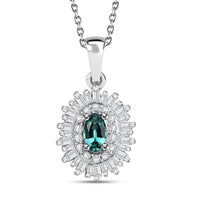 Premium Pirineu Lagoon Tourmaline and Diamond Sunrays Pendant Necklace 20 Inches in Rhodium Over Sterling Silver 0.55 ctw