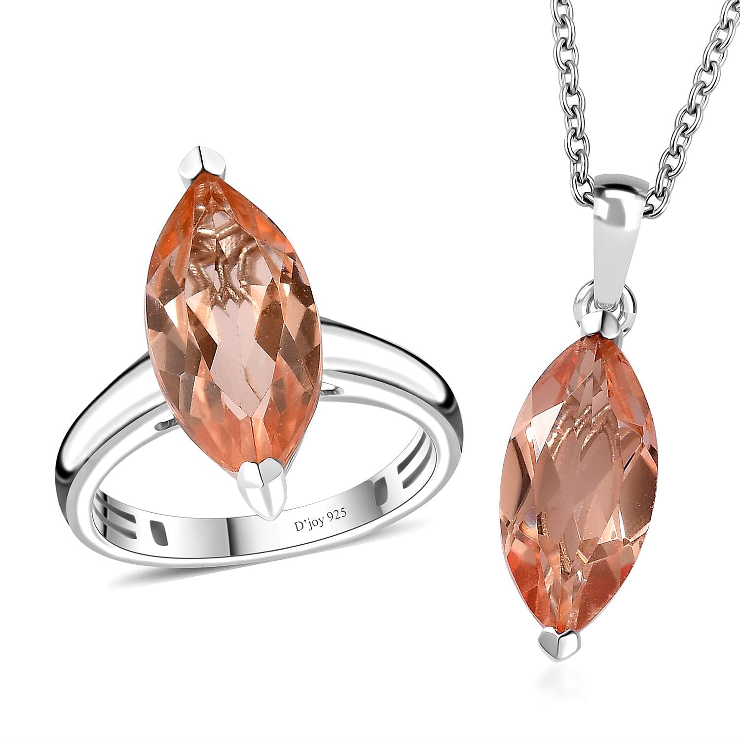 Morganique Quartz Ring (Size 6.0), Pendant in Rhodium Over Sterling Silver with Stainless Steel Necklace (20 Inches) 8.40 ctw