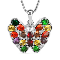 Simulated Multi Color Diamond 4.50 ctw Butterfly Pendant Necklace 20 Inches in Stainless Steel