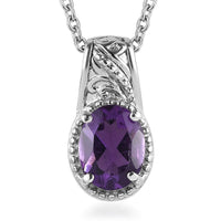 African Amethyst Solitaire Pendant Necklace (20 Inches) in Stainless Steel 1.65 ctw