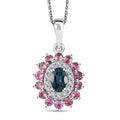 Premium Monte Belo Indicolite and Multi Gemstone 1.35 ctw Sunburst Pendant Necklace in Rhodium Over Sterling Silver 20 Inches - Sticky add to cart bar