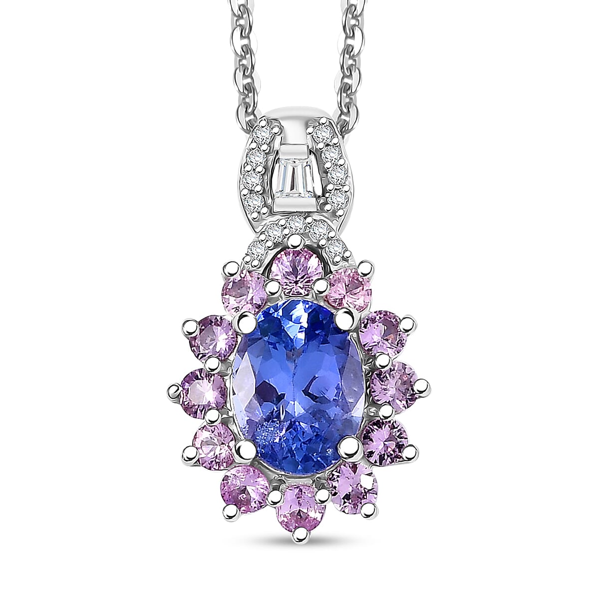 TLV Tanzanite, Multi Gemstone Pendant Necklace (20 Inches) in Platinum Over and Rhodium Over Sterling Silver 2.20 ctw