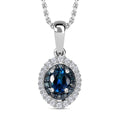 Premium Monte Belo Indicolite, Blue and White Diamond 0.50 ctw Oceanic Radiance Pendant Necklace 20 Inches in Rhodium Over Sterling Silver - Sticky add to cart bar